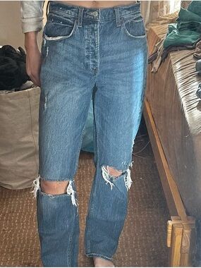 Abercrombie Curve Love 28L High-Rise Distressed Women’s Jeans - Blue